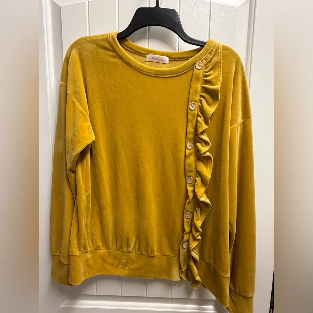 Women’s Anna Craig Velvet Sweater Ruffle Detail And Button Accents Size Small - Picture 2 of 7